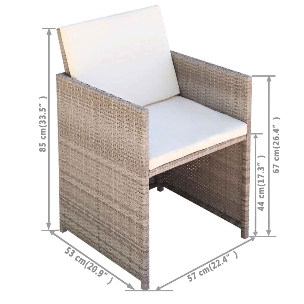 bistrosæt 3 dele med hynder polyrattan beige