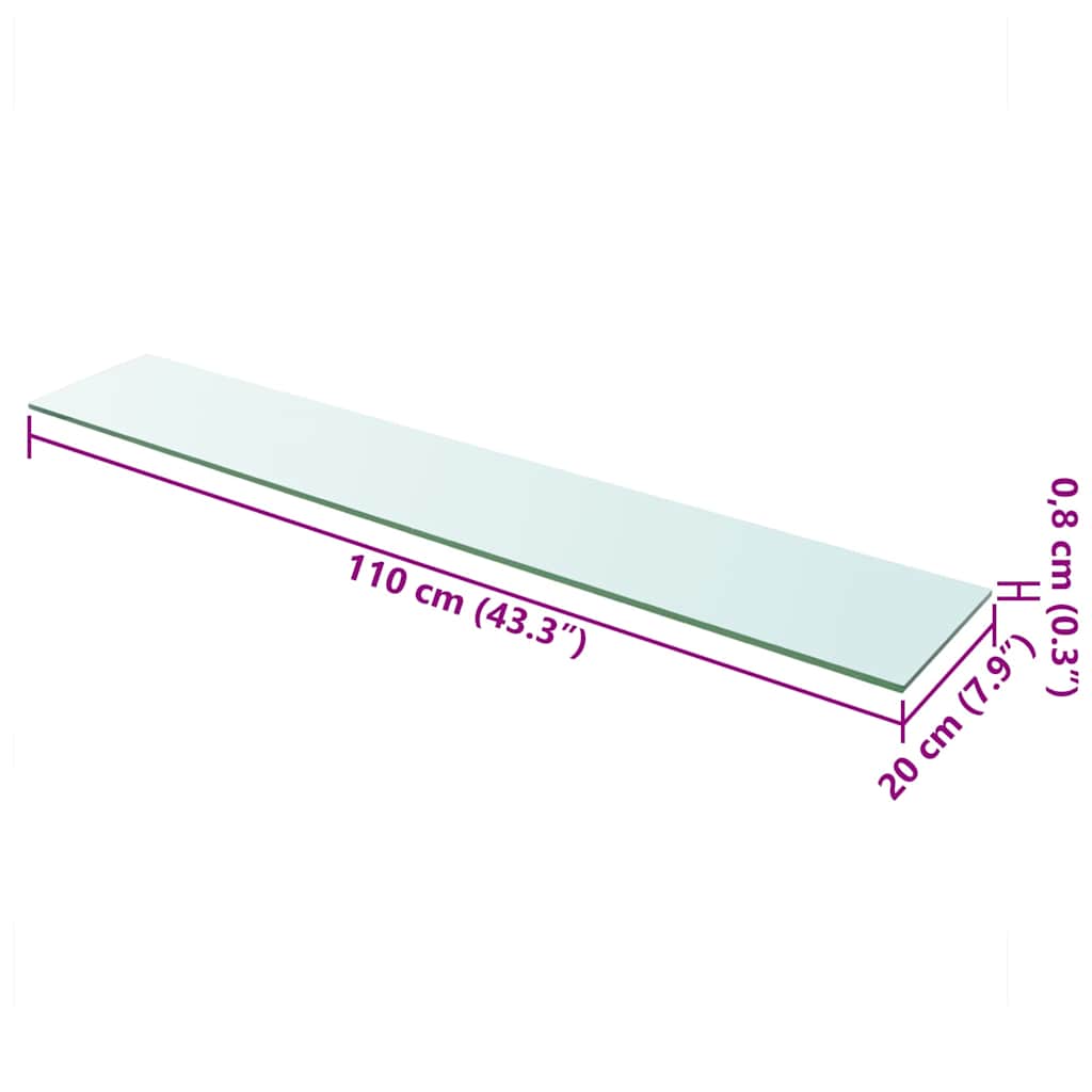 hylde glaspanel klar 110x20 cm