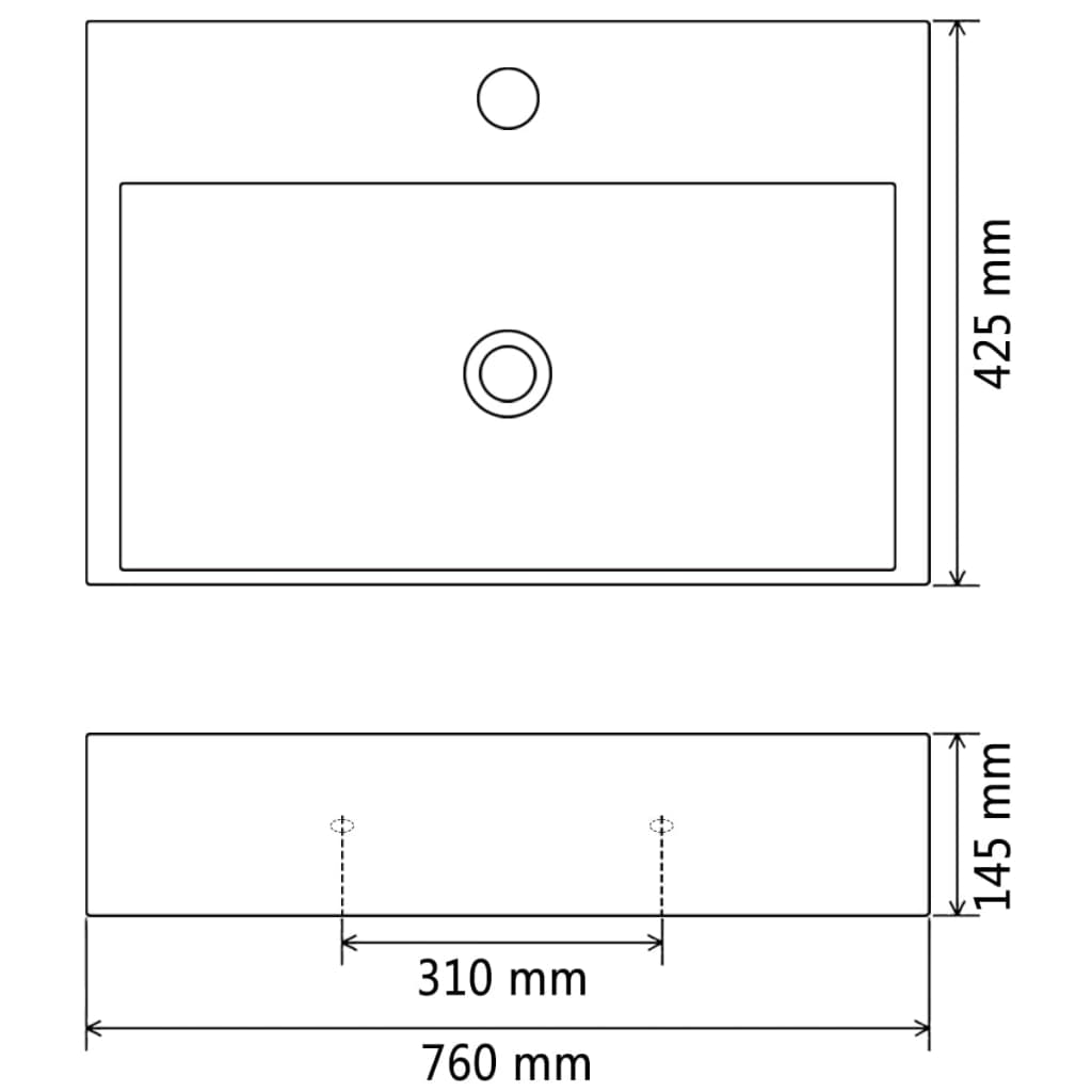 håndvask med vandhanehul keramik sort 76 x 42,5 x 14,5 cm