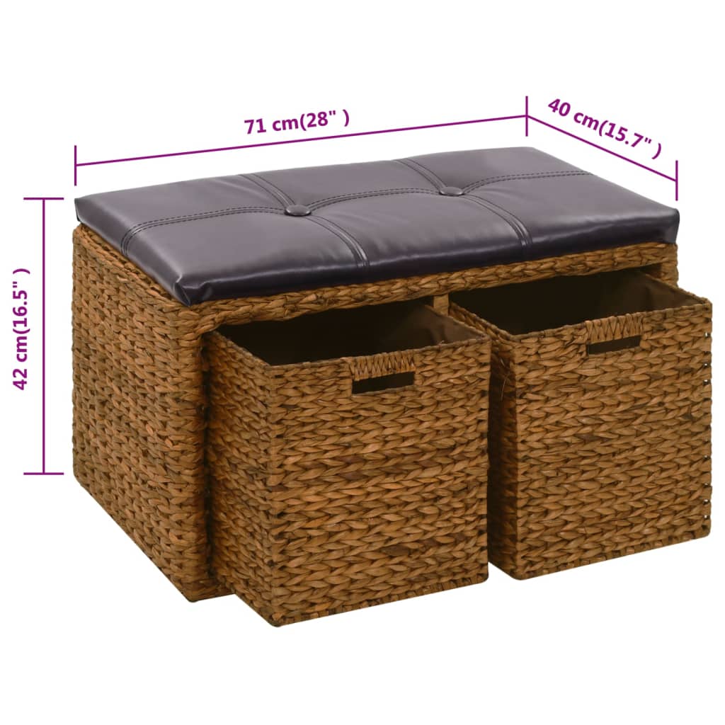 bænk med 2 kurve søgræs 71 x 40 x 42 cm brun