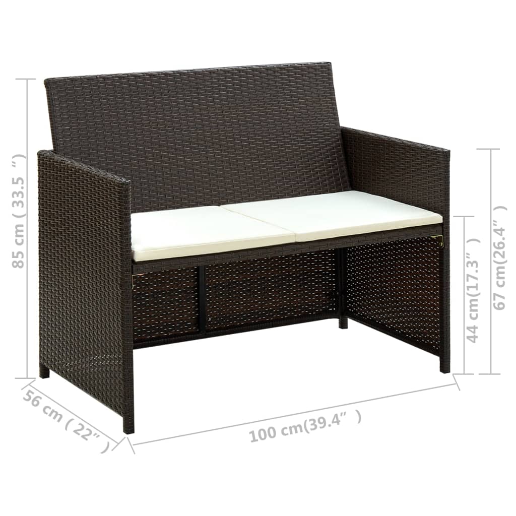 2-personers havesofa med hynder brun polyrattan