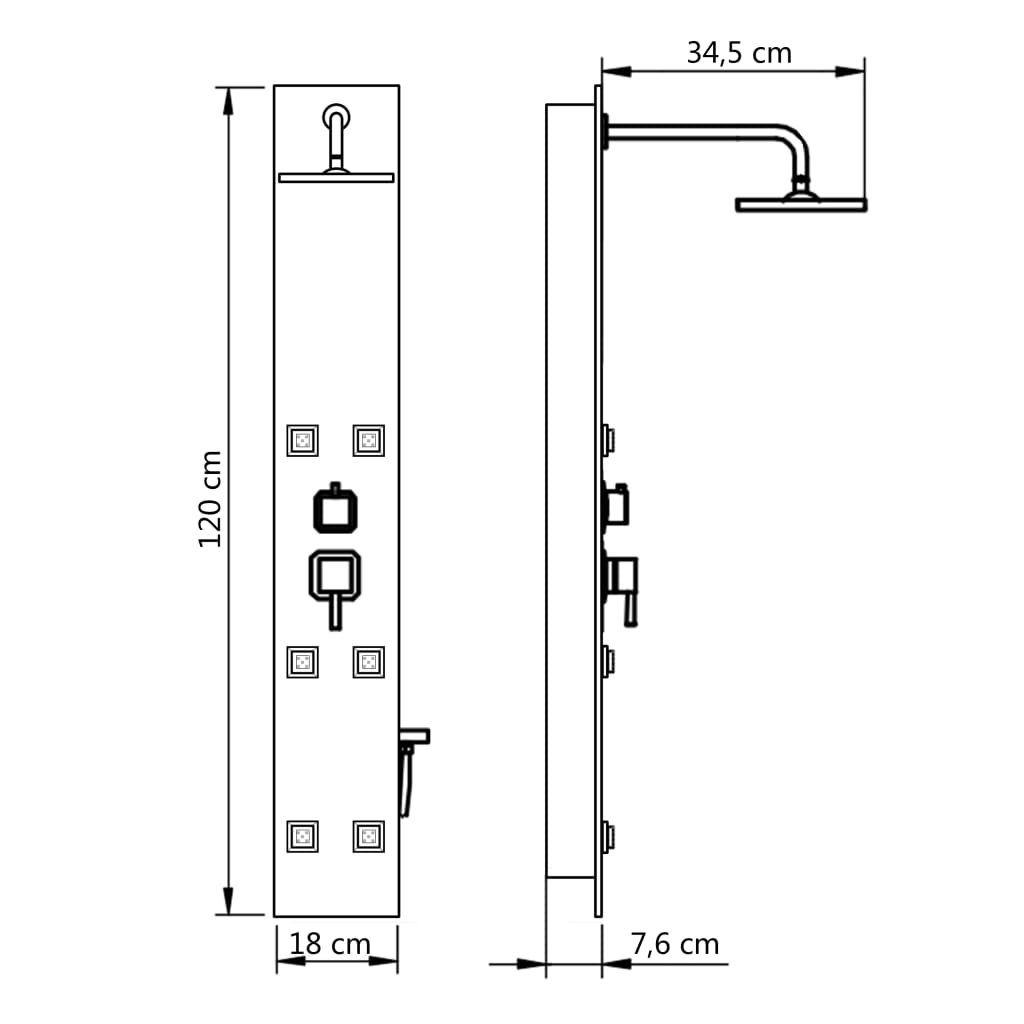 bruserpanel glas 18 x 42,1 x 120 cm sort