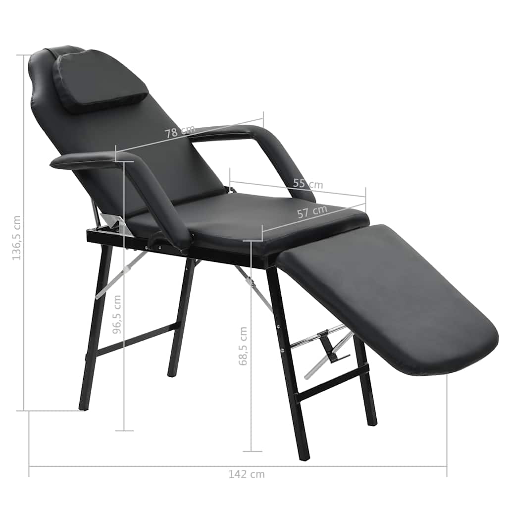 mobil ansigtsbehandlingsstol kunstlæder 185 x 78 x 76 cm sort