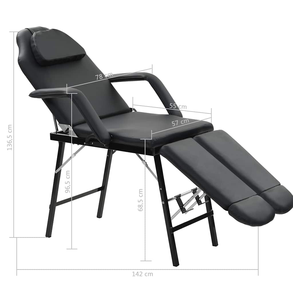 mobil ansigtsbehandlingsstol kunstlæder 185 x 78 x 76 cm sort