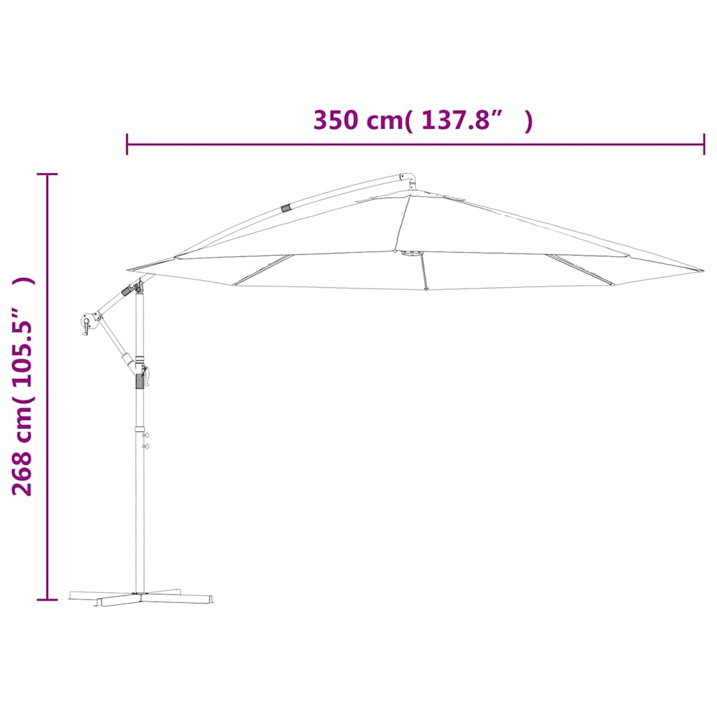 hængeparasol 350 cm aluminiumstang gråbrun