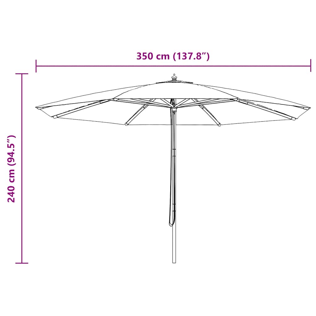 udendørs parasol med træstang 350 cm antracitgrå
