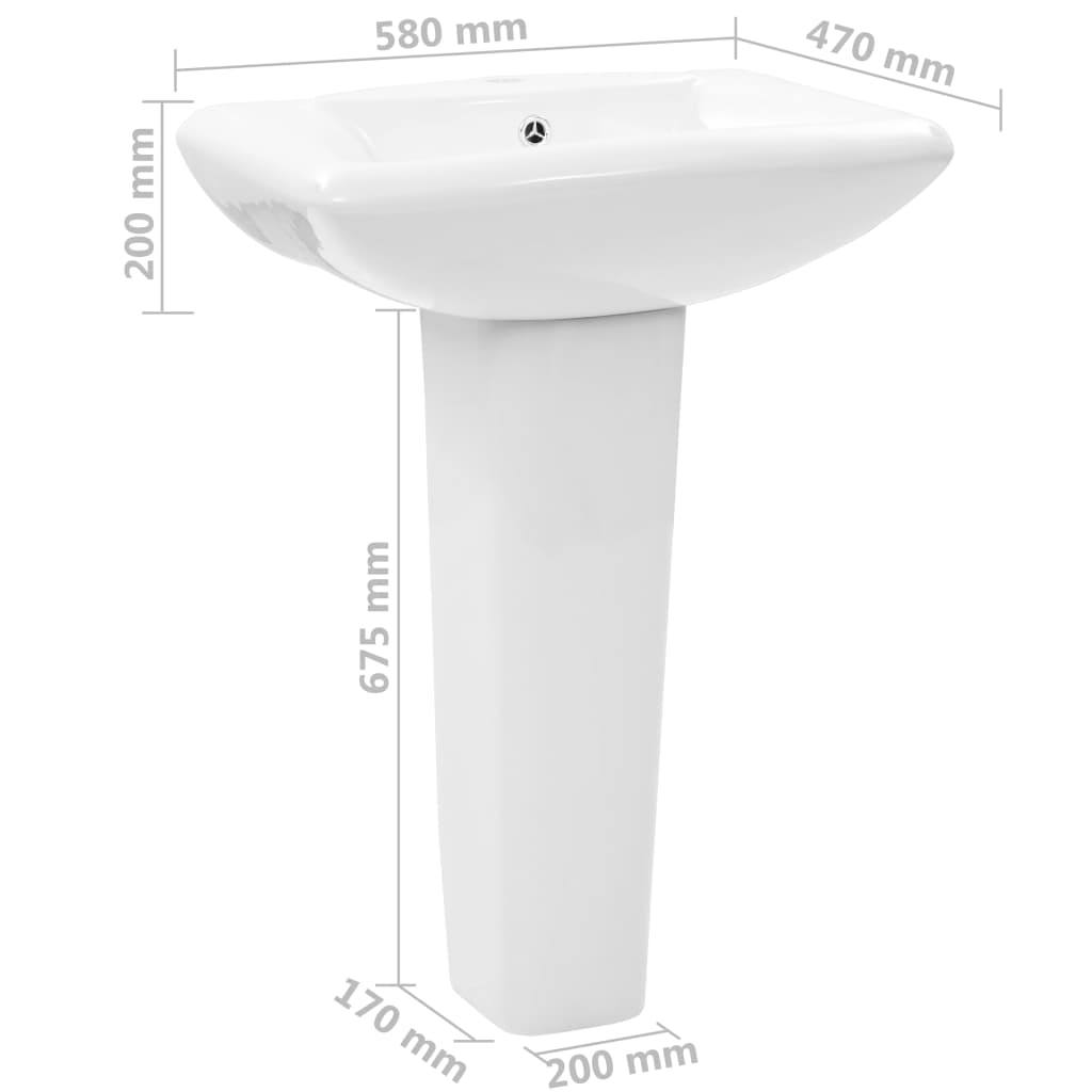 fritstående vask med piedestal keramik hvid 580 x 470 x 200 mm