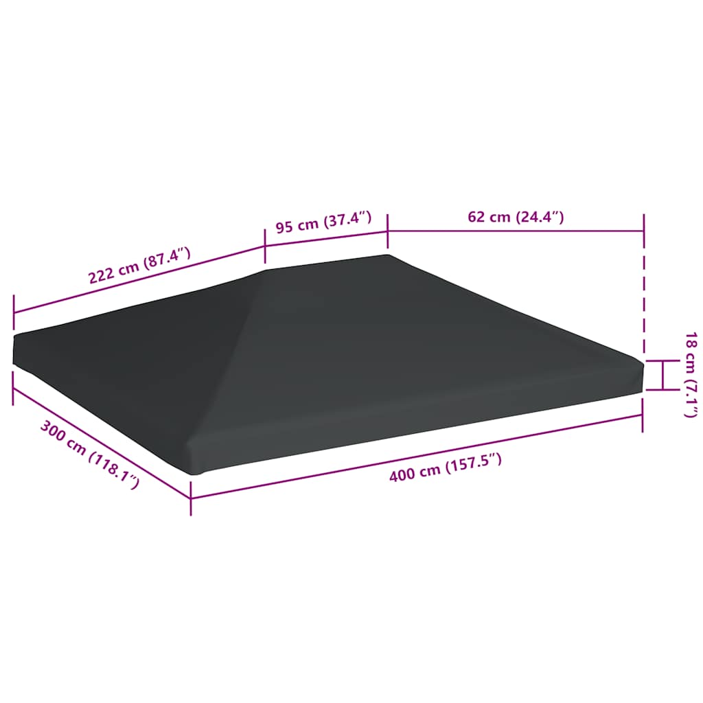 pavillontopdække 310 g/m² 4 x 3 m grå