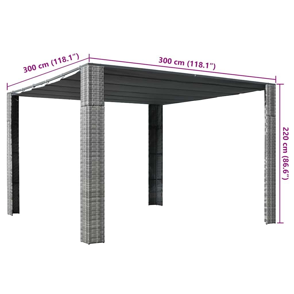 pavillon med tag polyrattan 300x300x220 cm grå antracitgrå