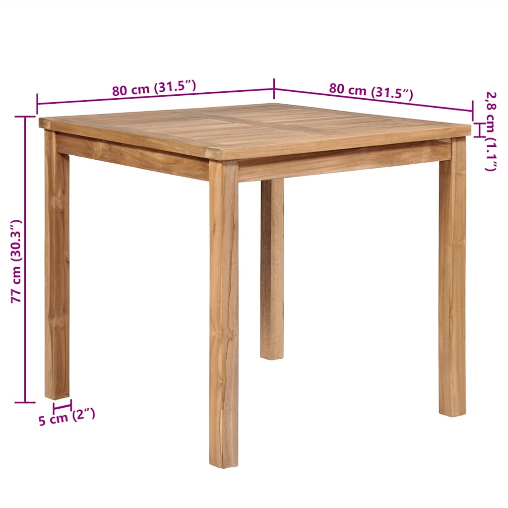 havebord 80x80x77 cm massivt teaktræ