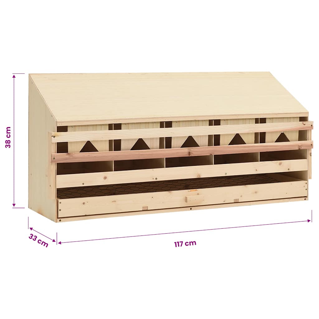 redekasse til høns med 5 rum 117x33x38 cm massivt fyrretræ