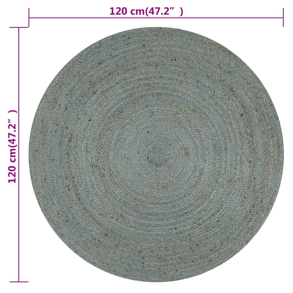 håndlavet tæppe jute rund 120 cm olivengrøn