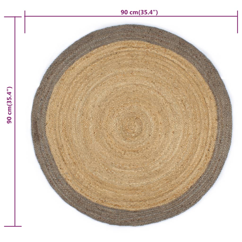 håndlavet tæppe med grå kant jute 90 cm