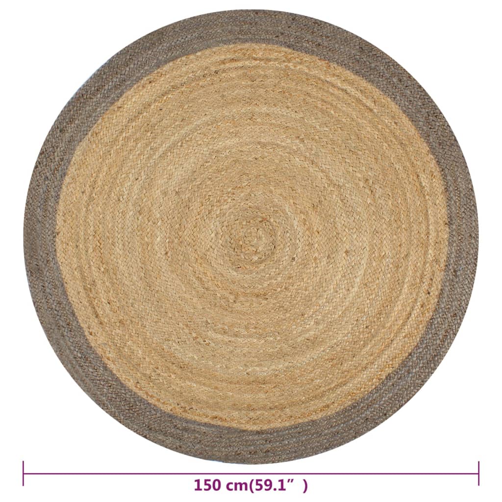 håndlavet gulvtæppe 150 cm jute grå kant