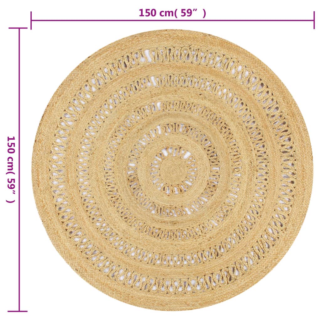 håndlavet tæppe flettet jute 150 cm