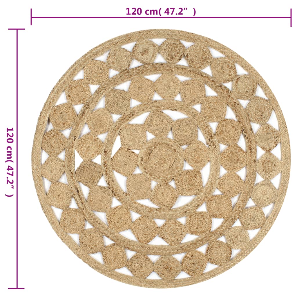 håndlavet tæppe flettet jute 120 cm