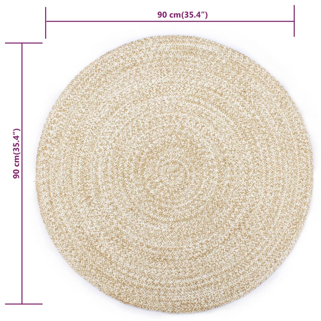 håndlavet tæppe jute 90 cm hvid og naturfarvet