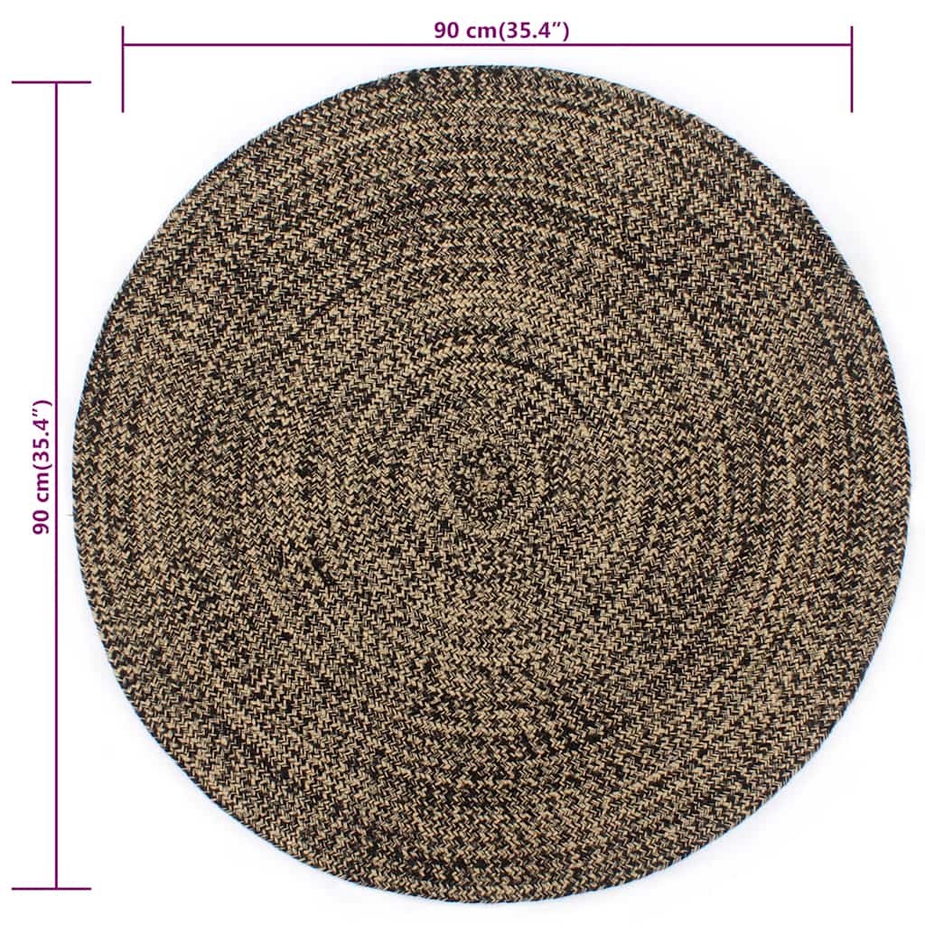 håndlavet tæppe jute 90 cm sort og naturfarvet