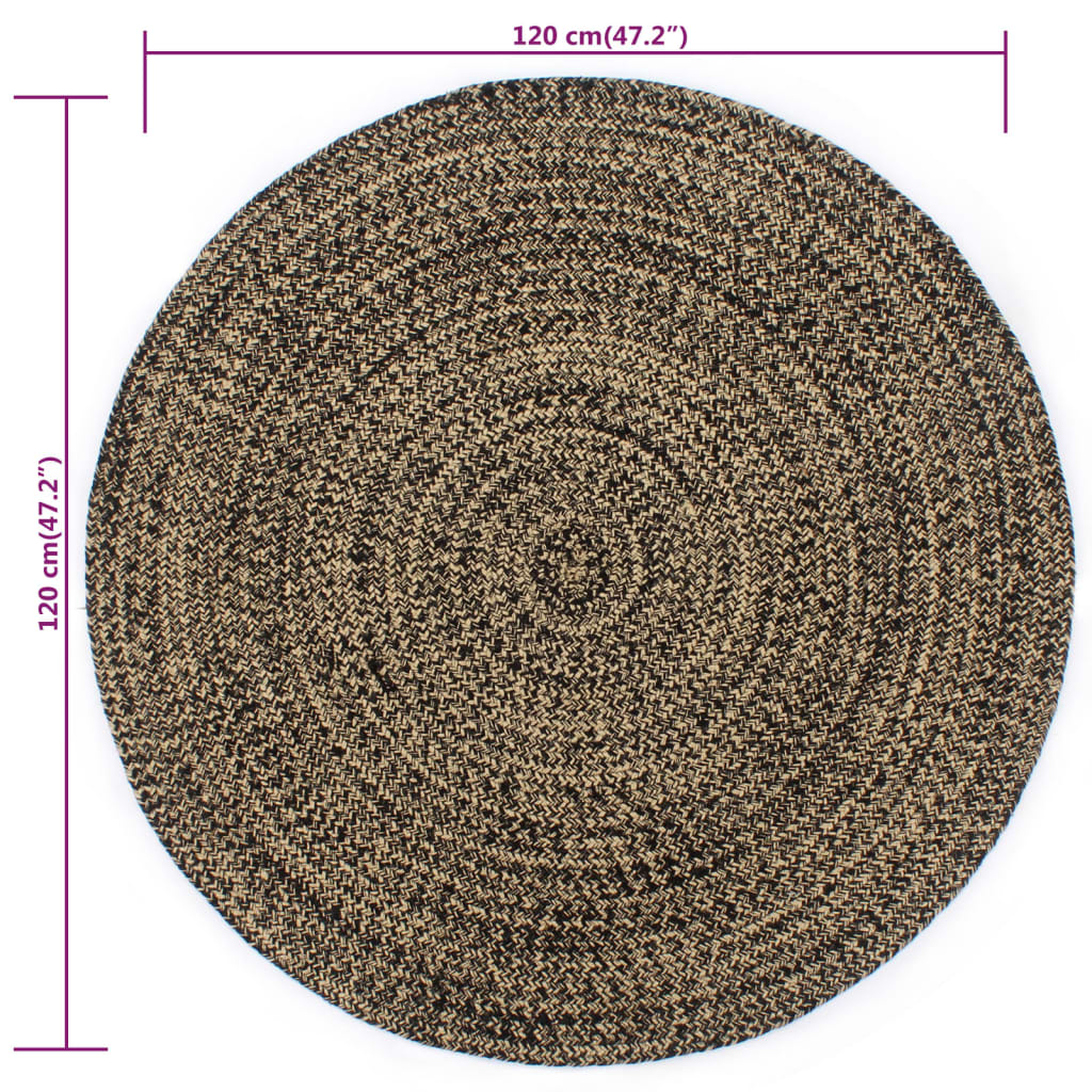 håndlavet tæppe jute 120 cm sort og naturfarvet