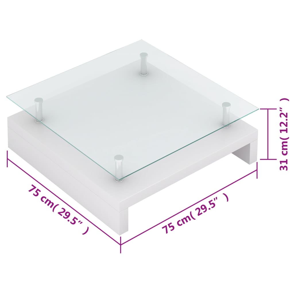 sofabord med glasbordplade hvid