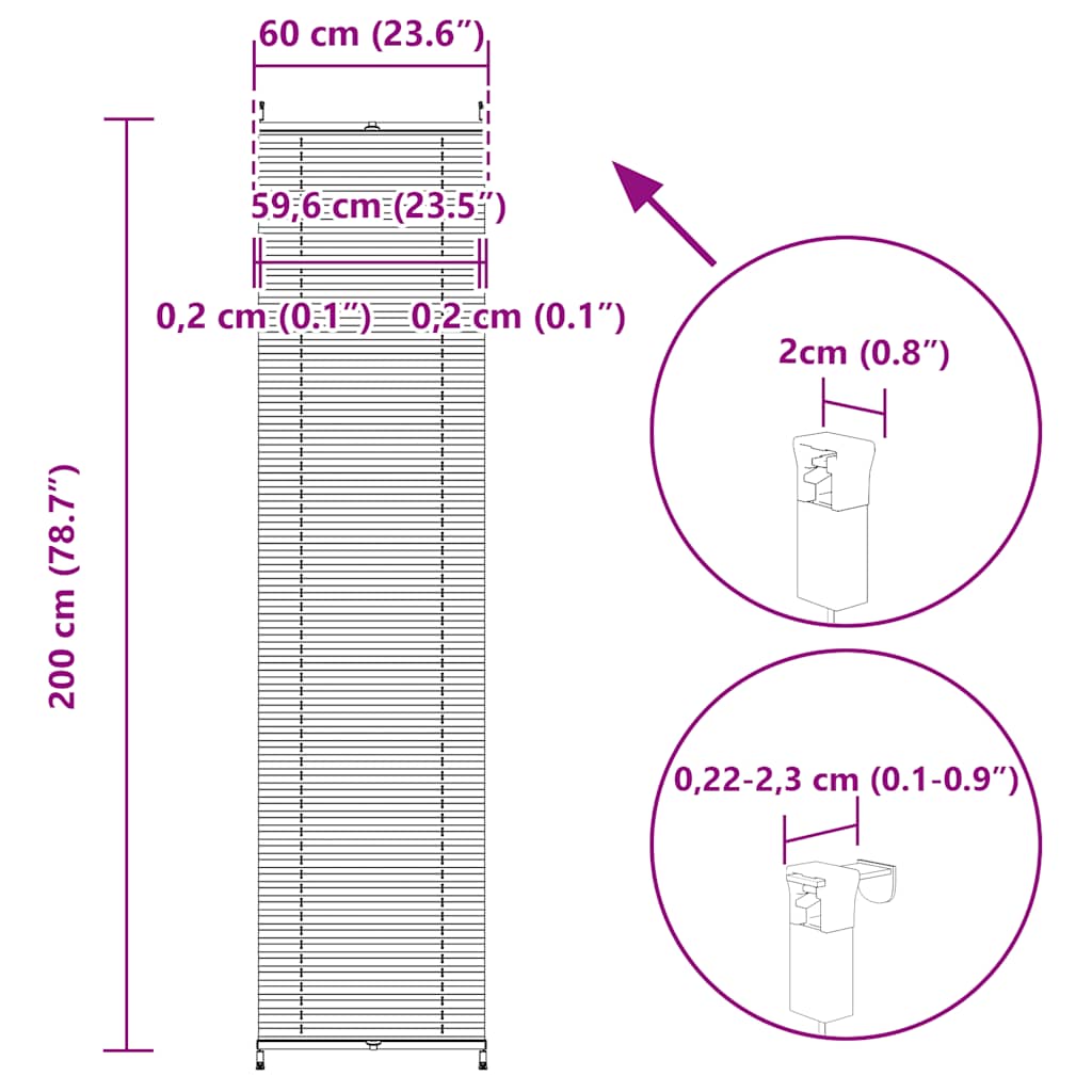 Plisserede blinde 60x200 cm hvid