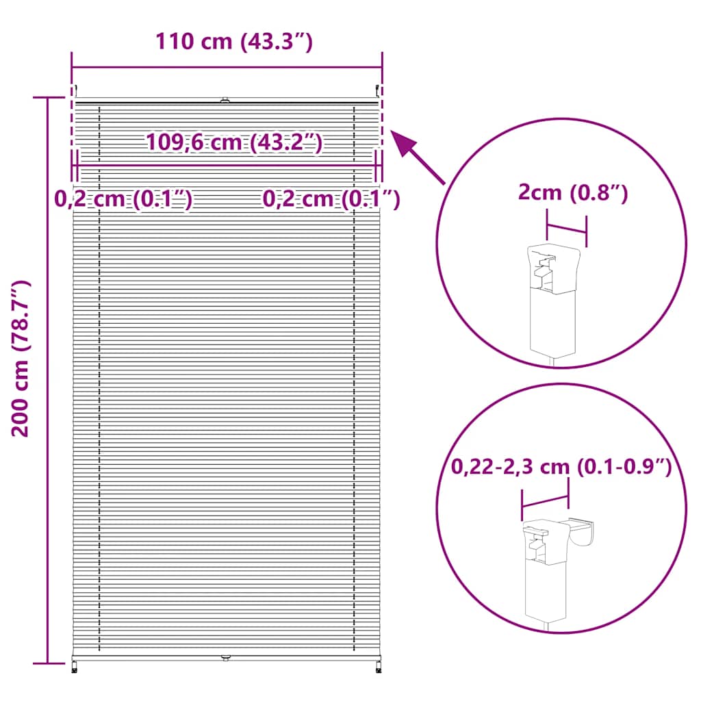 Plisseret blind 110x200 cm hvid