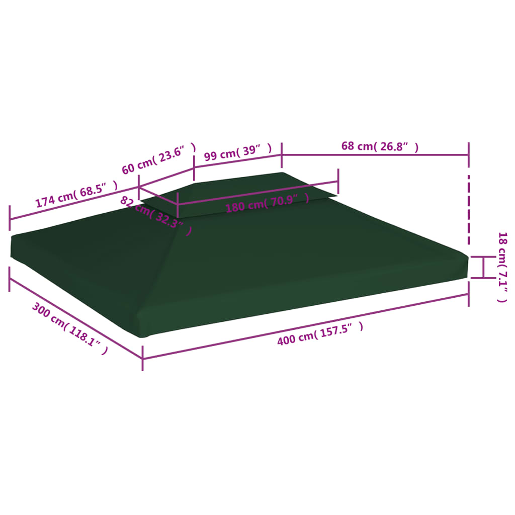 baldakin til havepavillon 3x4 m 310 g/m² grøn