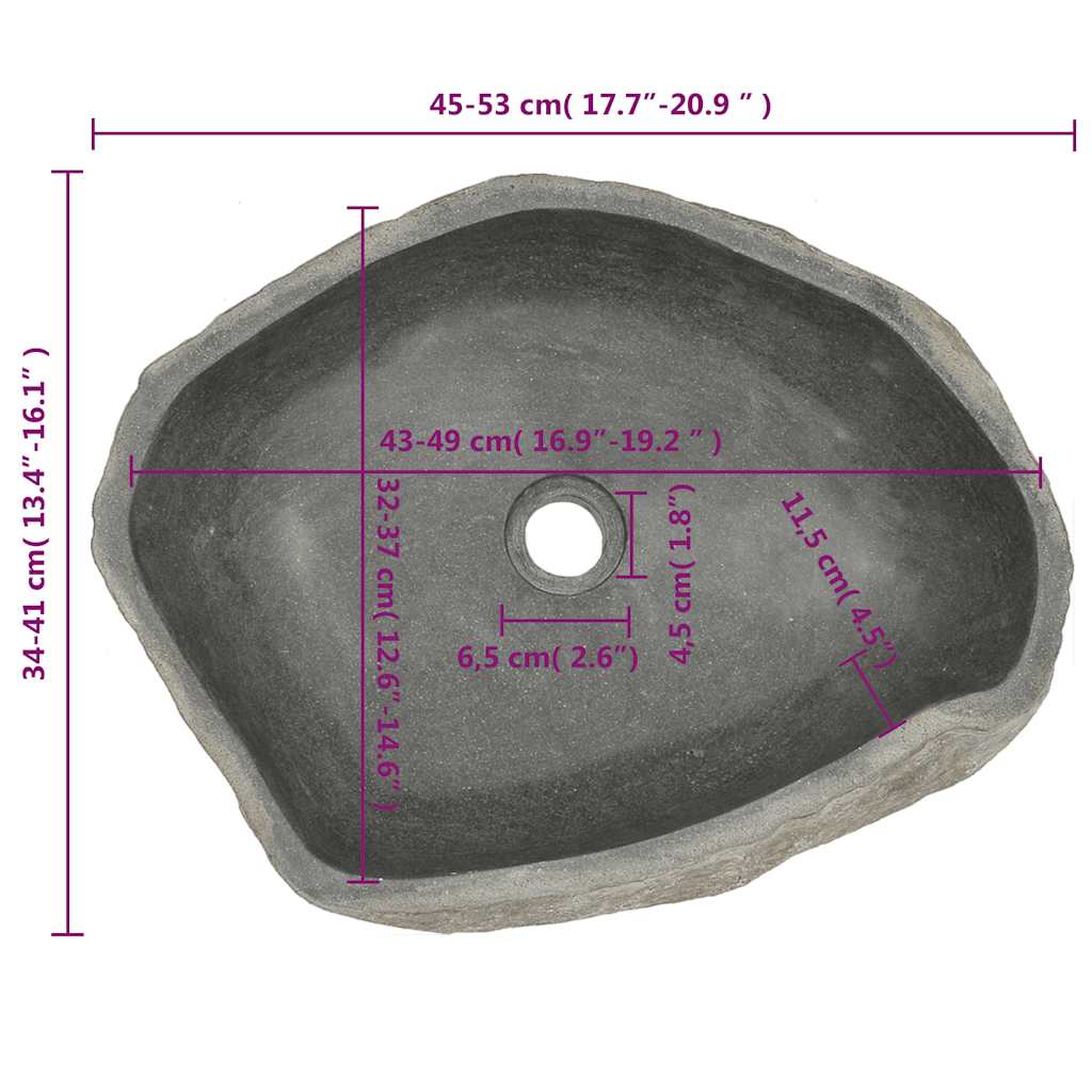 håndvask (45-53)x(34-41) cm oval flodsten