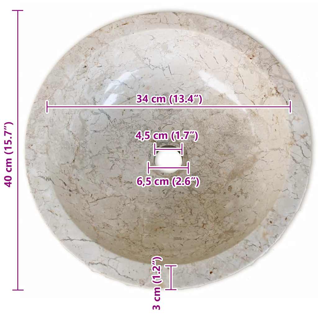håndvask marmor 40 cm cremefarvet