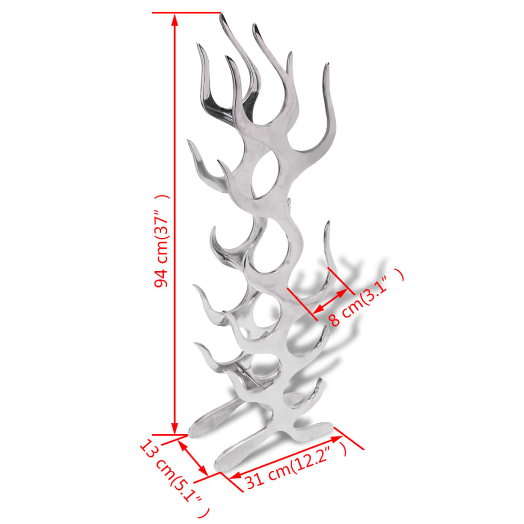 vinreol flammedesign aluminium sølvfarvet 9 flasker
