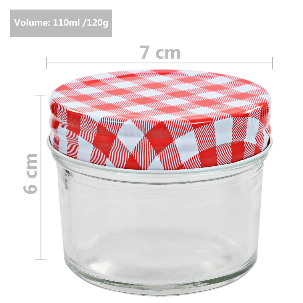 syltetøjsglas 24 stk. med hvide og røde låg 110 ml