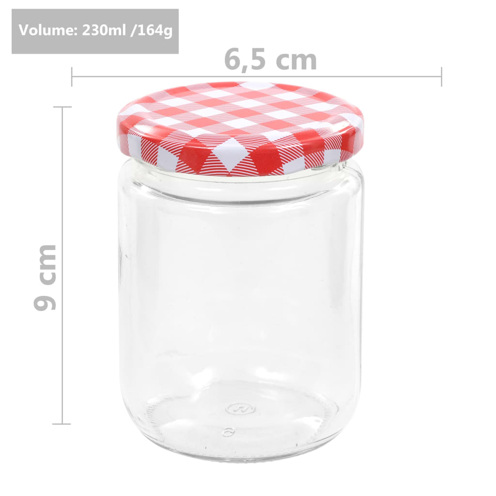 syltetøjsglas 48 stk. med hvide og røde låg 230 ml
