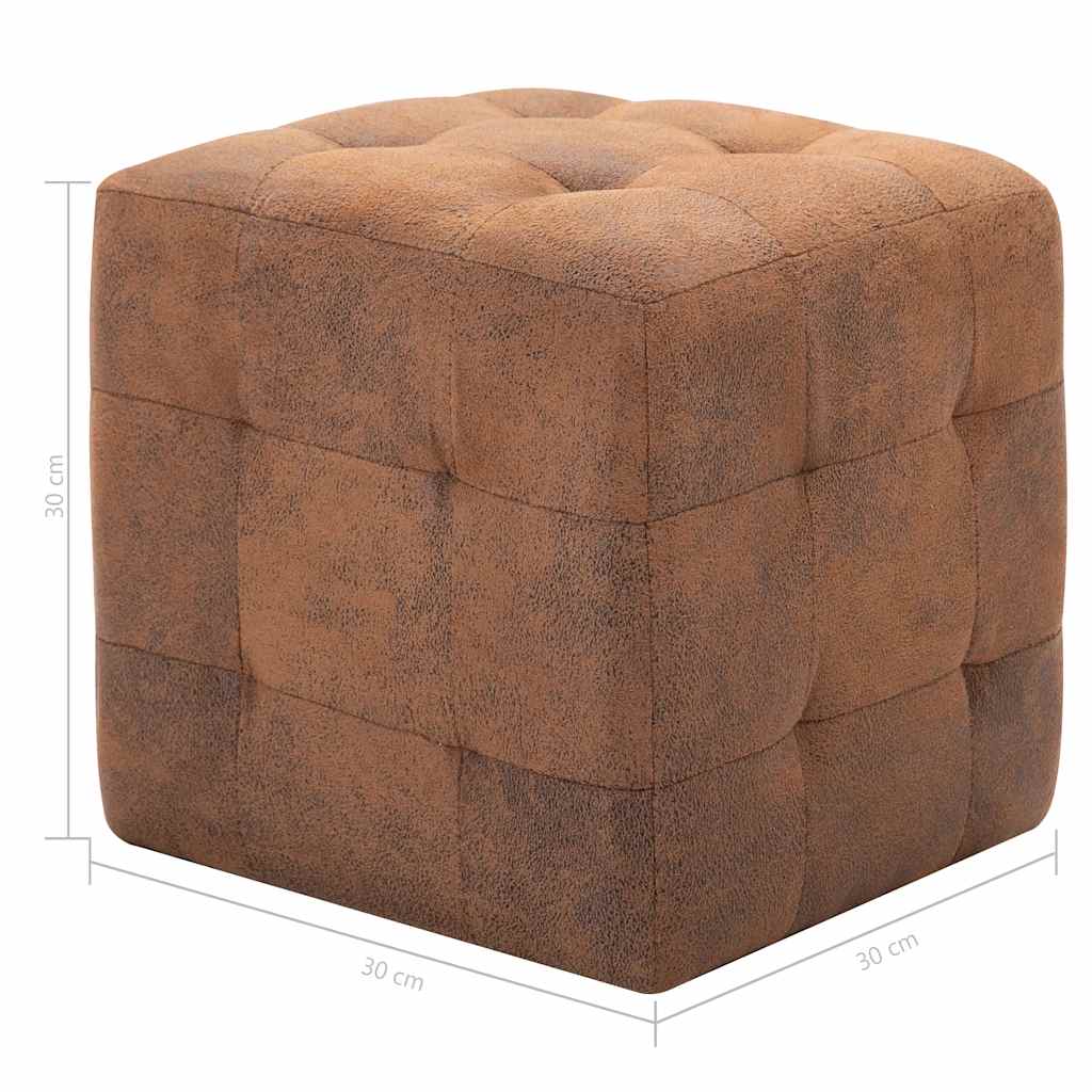 puf 2 stk. 30 x 30 x 30 cm imiteret ruskind brun
