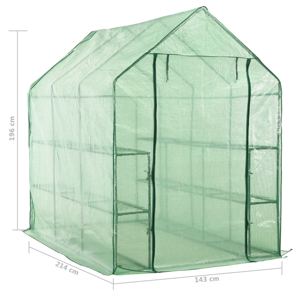 drivhus med 12 hylder 143 x 214 x 196 cm stål