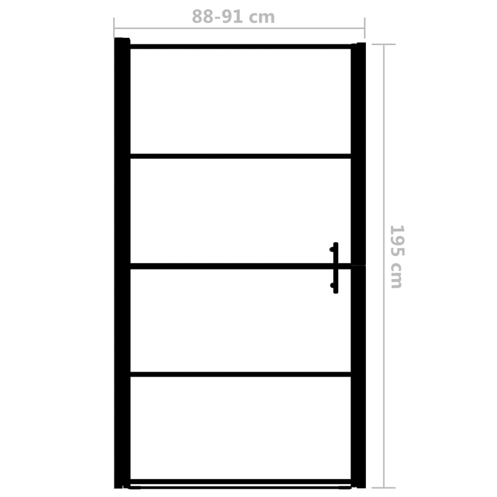 brusedør 91 x 195 cm hærdet glas sort