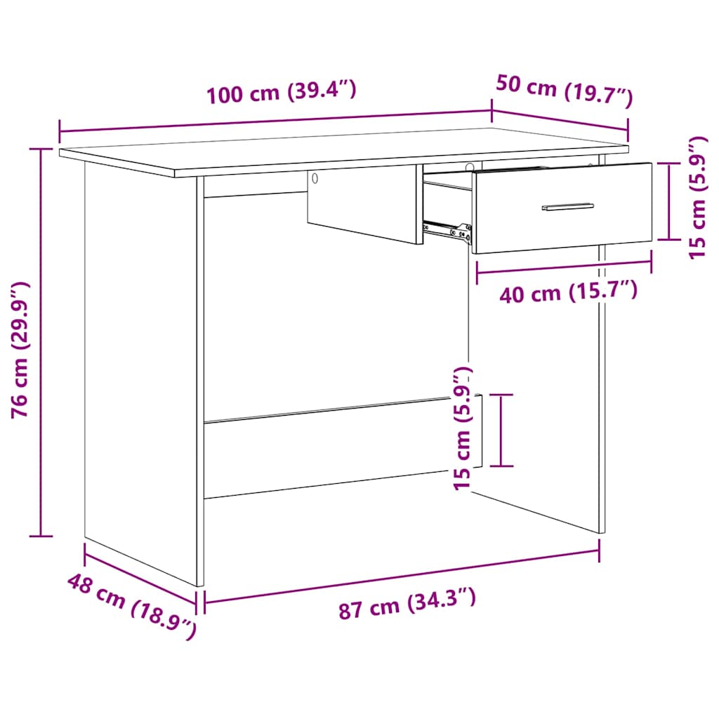 skrivebord 100x50x76 cm konstrueret træ hvid