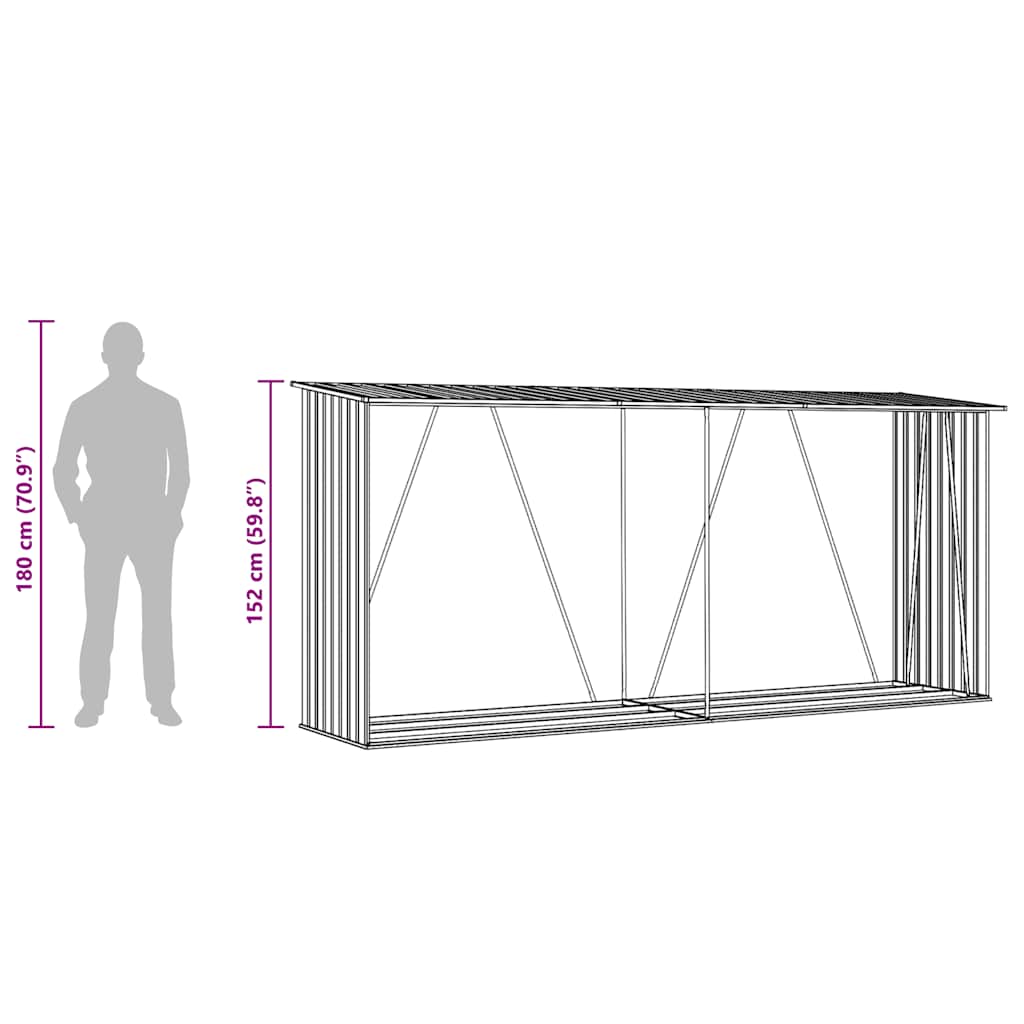 brændeskur til haven 330x84x152 cm galvaniseret stål antracitgrå