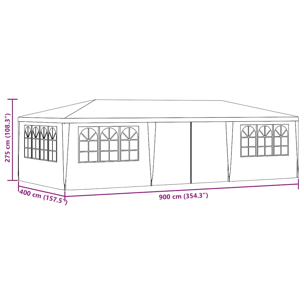 festtelt med sidevægge 4x9 m 90 g/m² antracitgrå