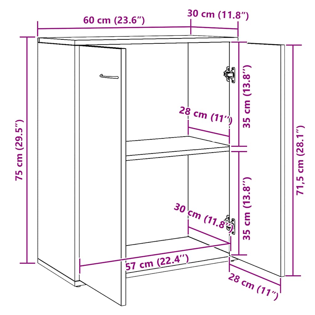 skænk 60x30x75 cm konstrueret træ hvid