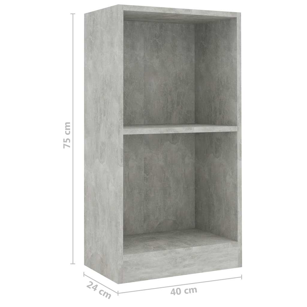 bogreol 40x24x75 cm konstrueret træ betongrå