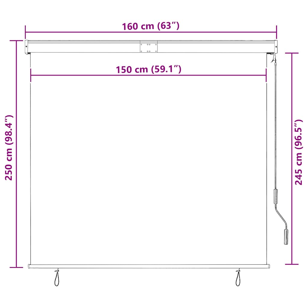 udendørs rullegardin 160x250 cm cremefarvet