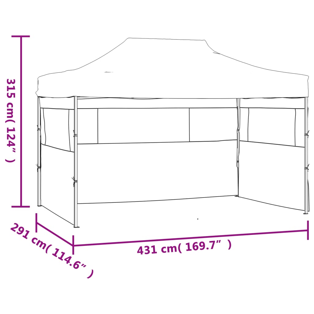 festtelt med 3 vægge 291x413x315 cm foldbart hvid