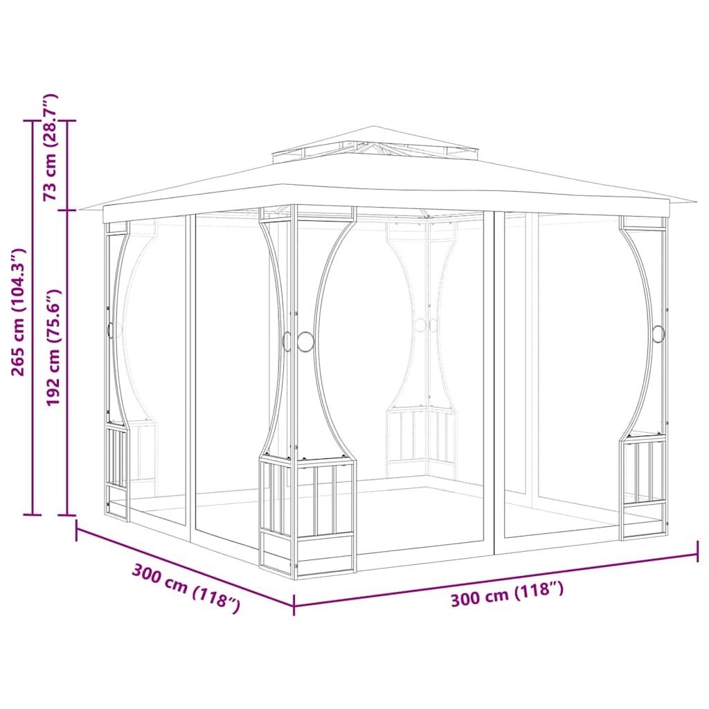 pavillon med net 300x300x265 cm antracitgrå