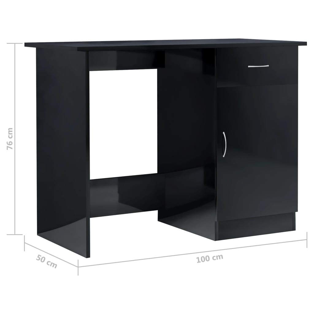 skrivebord 100x50x76 cm konstrueret træ sort højglans