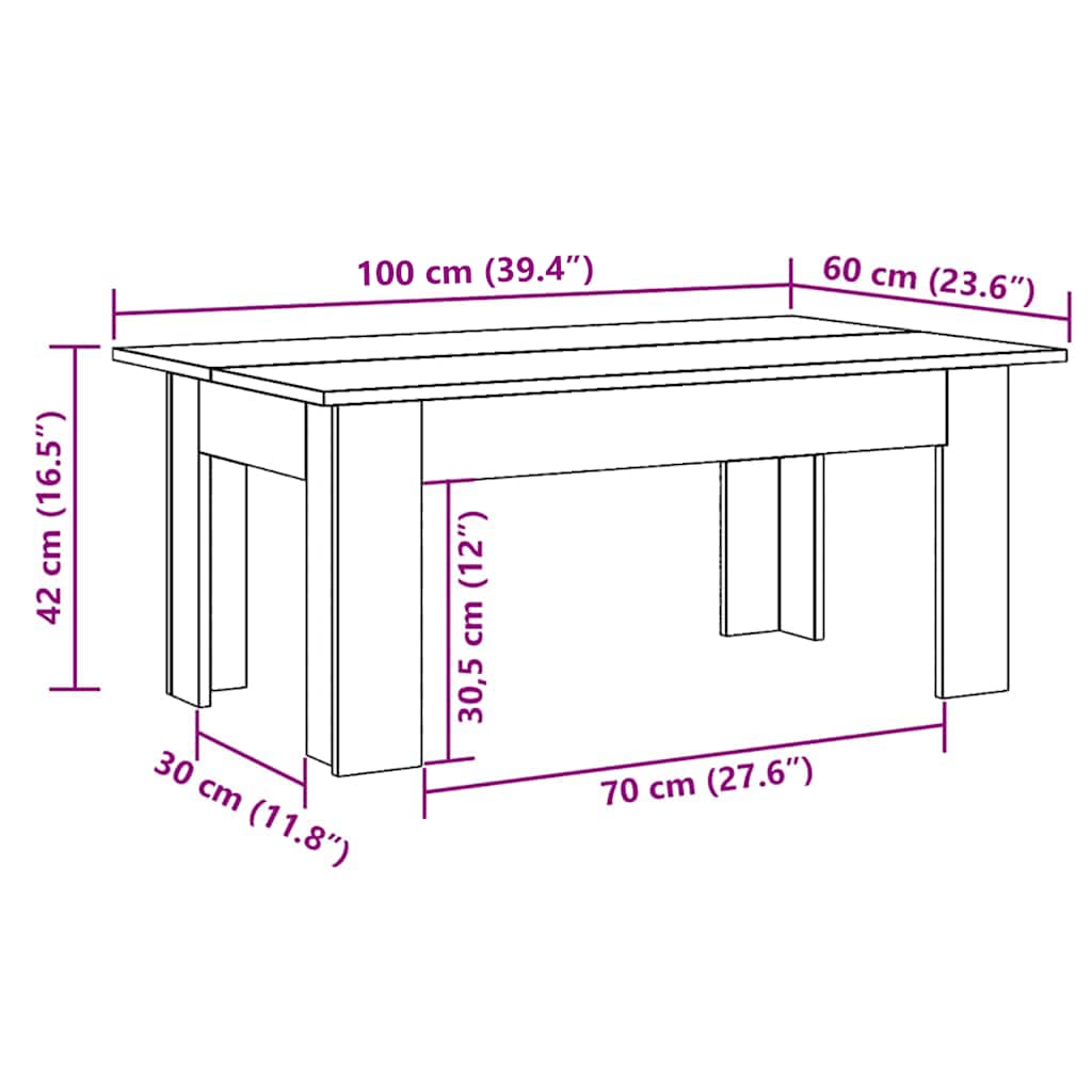 sofabord 100x60x42 cm konstrueret træ sort