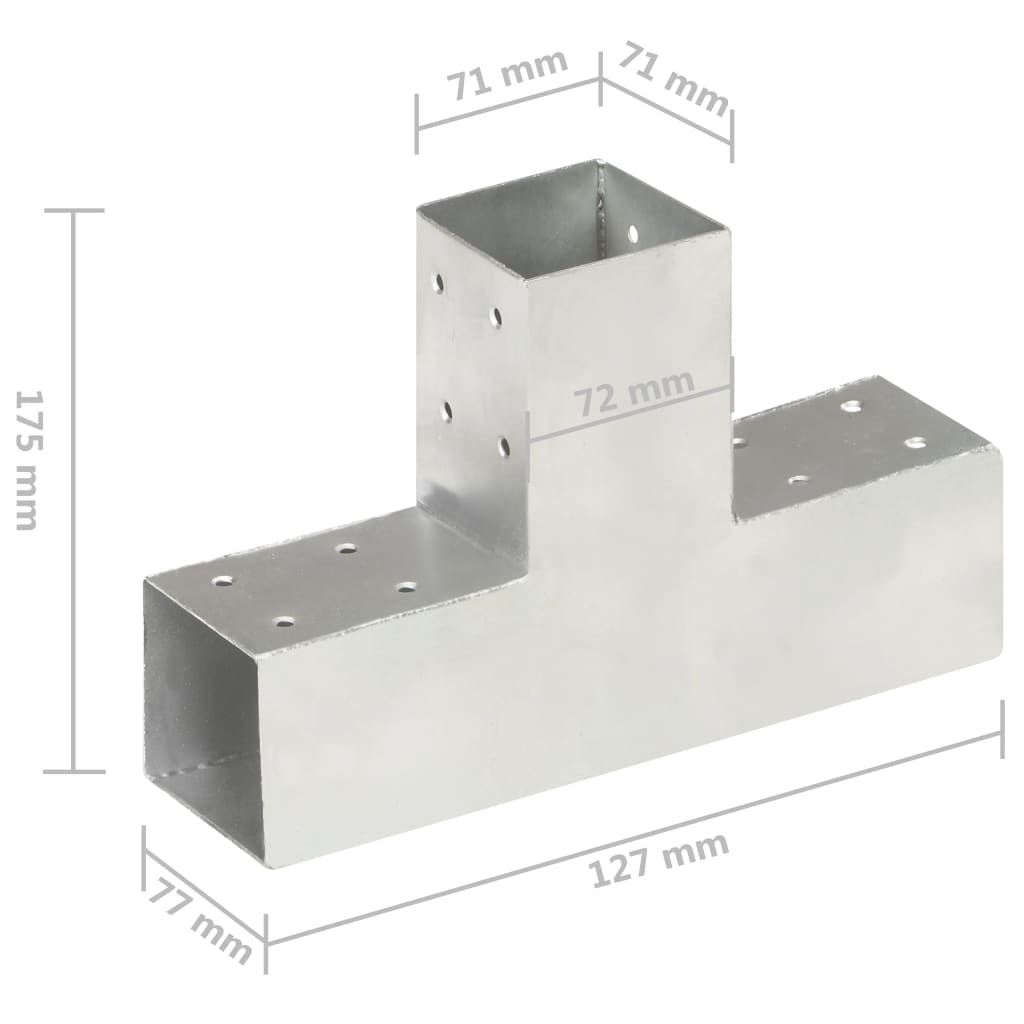 stolpebeslag T-form 4 stk. 71x71 mm galvaniseret metal
