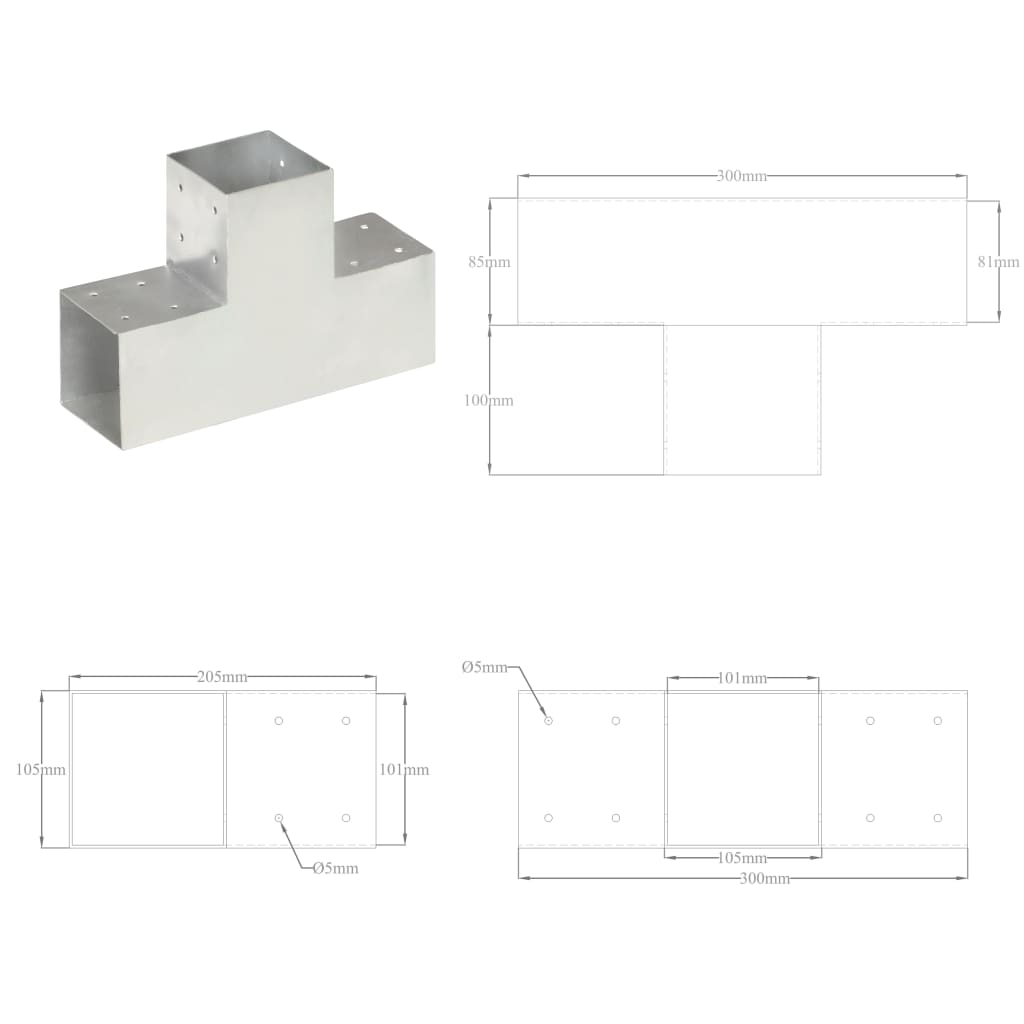 stolpebeslag T-form 101x101 mm galvaniseret metal