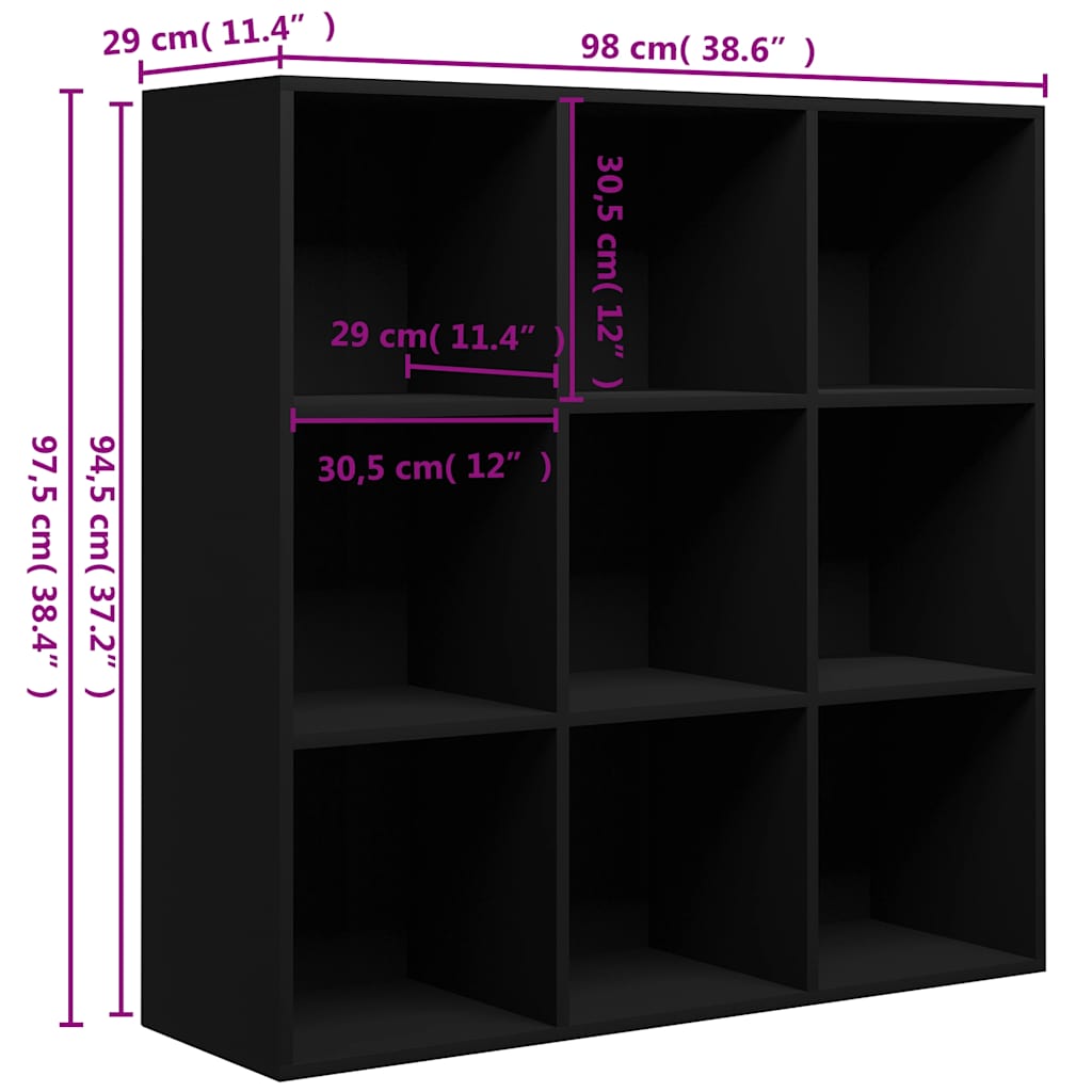 bogreol 98x29x97,5 cm konstrueret træ sort