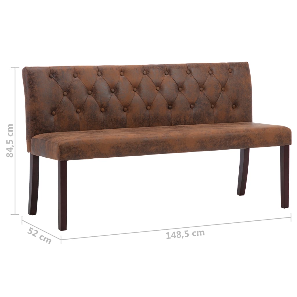 bænk 148,5 cm imiteret ruskind brun