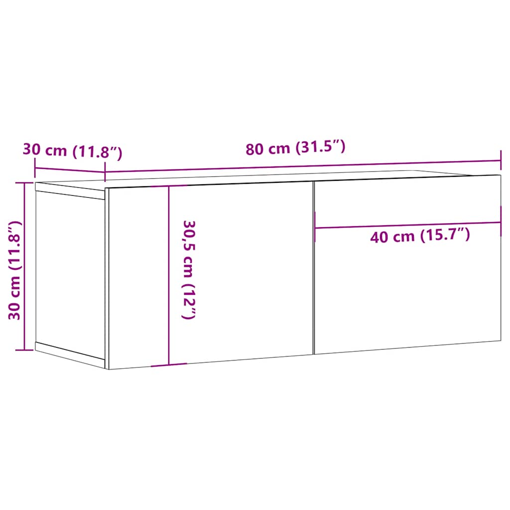 tv-bord 80x30x30 cm konstrueret træ betongrå